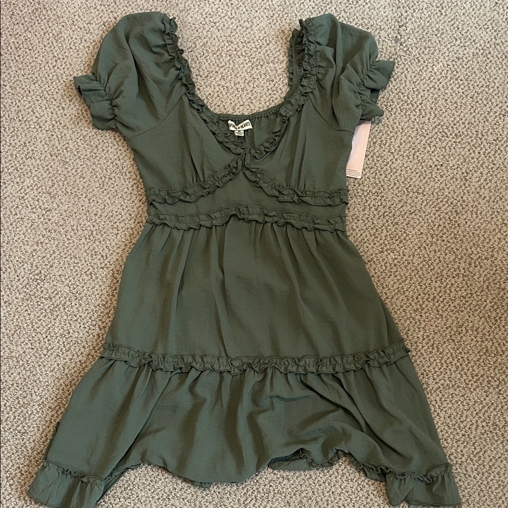 Ruffled Olive Green Short Dress